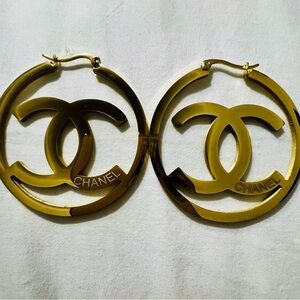 Fashion Jewelry Gold-tone Interlocking Logo Hoop Earrings